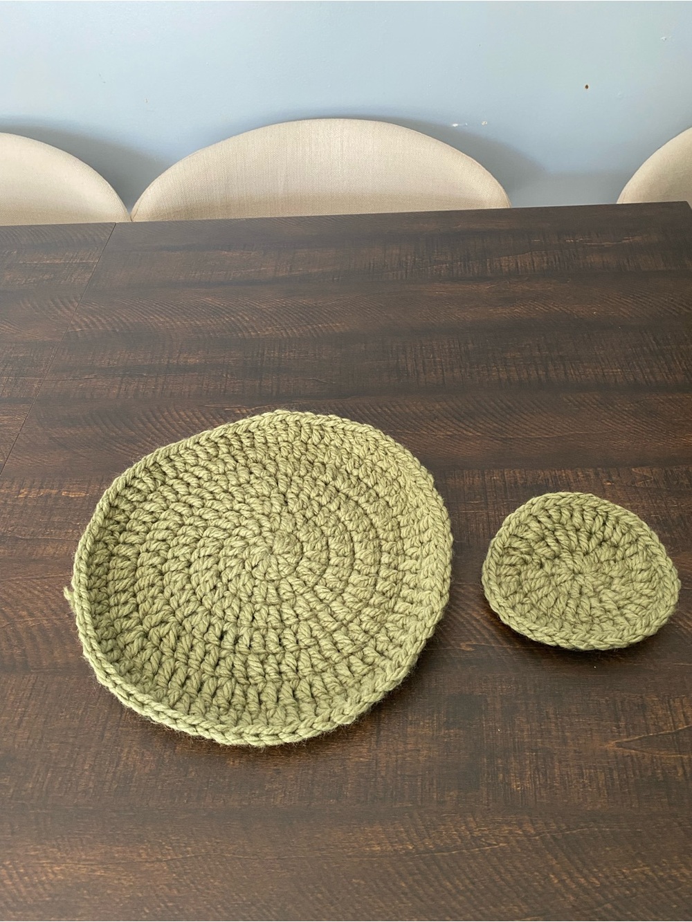 Handmade Olive Green Crochet Placemat Set - Home Dining